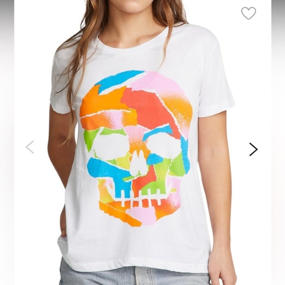 Chaser White Neon Graphic Skull T Shirt Size M NWT